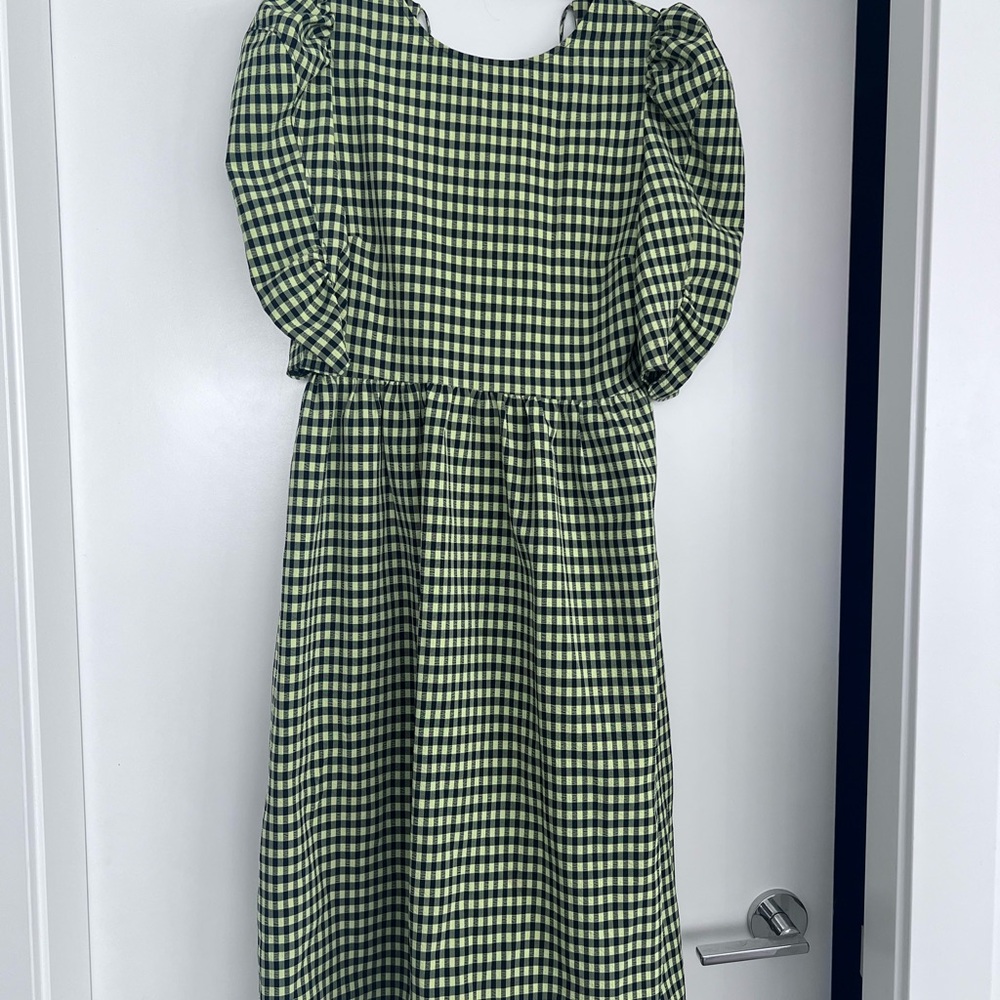 Topshop Green and White Puff Sleeve Sundress